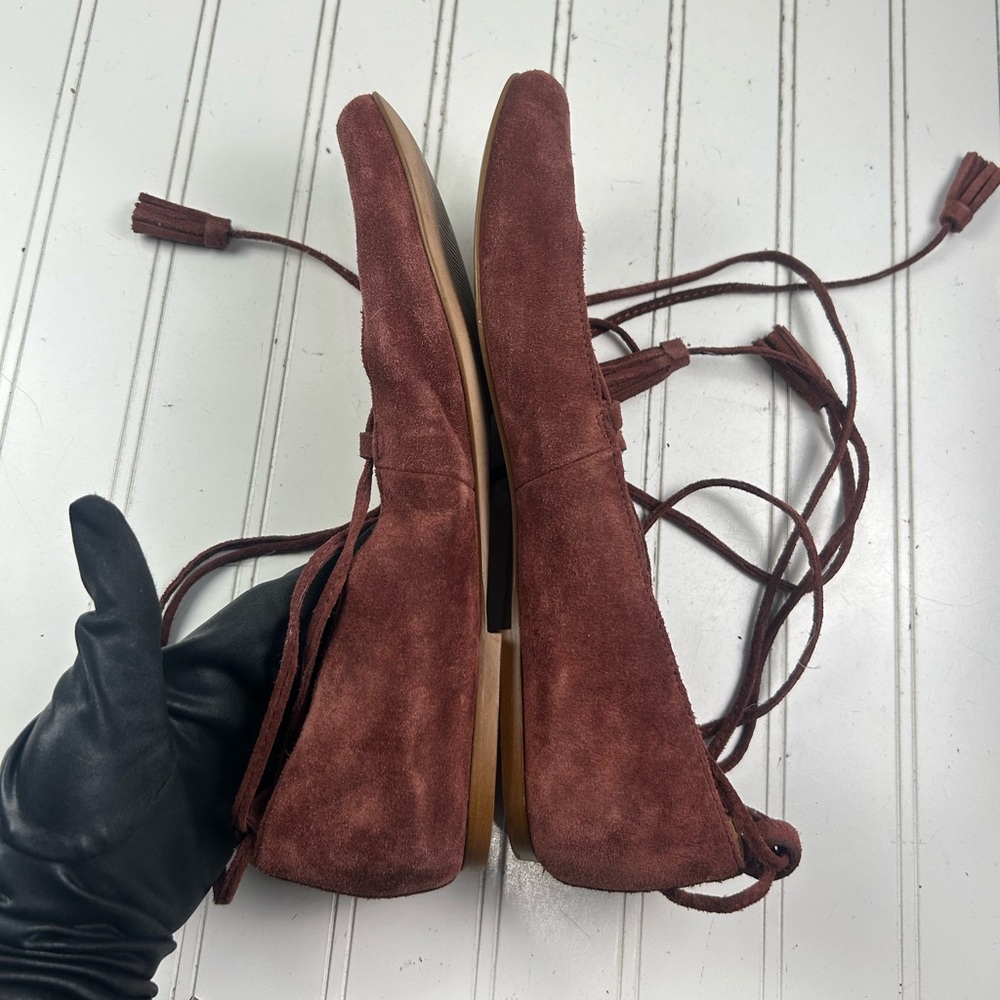 Madewell Burgundy Inga Lace-Up Suede Flats Women’s Size 9.5 - Picture 6 of 11